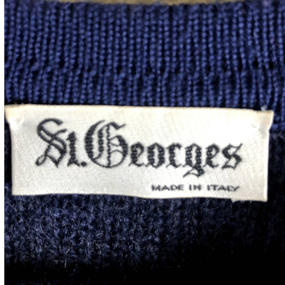VINTAGE 90s St Georges Sweater Cardigan Blue Mohair Blend Italian Made Sz Large - Picture 6 of 12